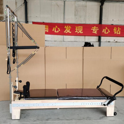 Thai Oak Pilates Reformer with Sliding Bar & 304 Stainless Steel Half Tower