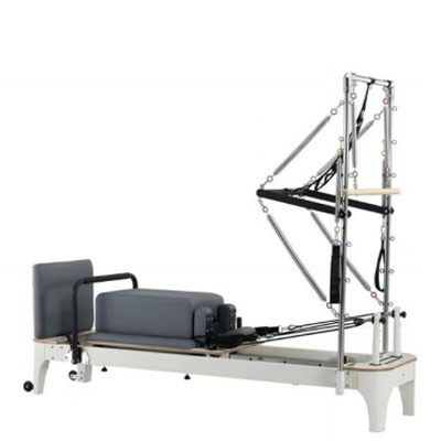 White Thai Oak Pilates Reformer with 304 Stainless Steel Half Tower - Aesthetic & Functional Model